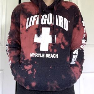 tie dye red and navy myrtle beach lifeguard sz S hoodie